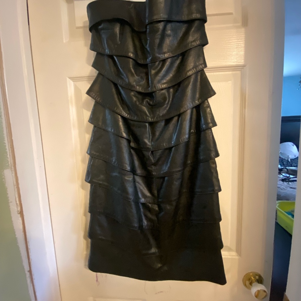 Danier Black Strapless Asymmetrical Ruffled Dress